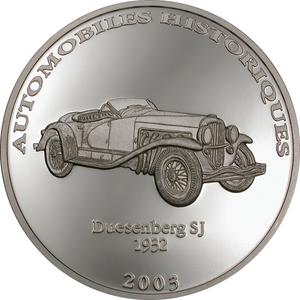 Congo, Democratic Republic of the / Ten Francs Silver 2003 Historical Cars - Duesenberg SJ - reverse photo