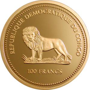 Congo, Democratic Republic of the / One Hundred Francs Gold 2004 Kingfisher - obverse photo
