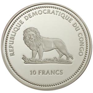 Congo, Democratic Republic of the / Ten Francs Silver 2002 Butterfly - Green-Blue - obverse photo