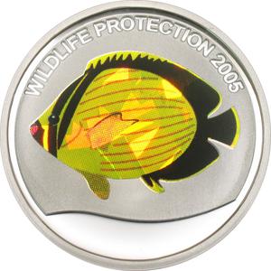 Congo, Democratic Republic of the / Ten Francs Silver 2005 Butterfly Fish - reverse photo
