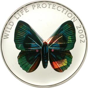 Congo, Democratic Republic of the / Ten Francs Silver 2002 Butterfly - Green-Blue - reverse photo