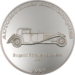 Congo, Democratic Republic of the / Ten Francs Silver 2003 Historical Cars - Bugatti Royale-Napoleon - reverse photo
