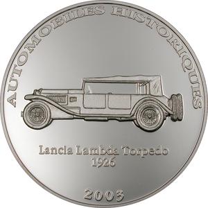 Congo, Democratic Republic of the / Ten Francs Silver 2003 Historical Cars - Lancia Lambda Torpedo - reverse photo