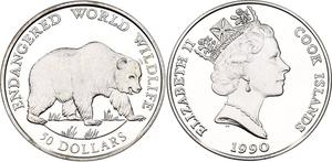 Cook Islands / Fifty Dollars Silver 1990 Grizzly Bear - obverse photo