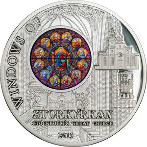 Cook Islands / Silver Fifty Grams 2015 Windows of Heaven - Storkyrkan Church - reverse photo