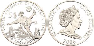 Cook Islands / Silver Twenty Grams 2006 World Champion of Football - obverse photo