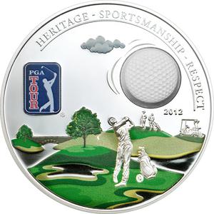Cook Islands / Five Dollars Silver 2012 PGA Tour - Golf Ball - reverse photo