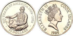 Cook Islands / Silver Ounce 1989 Discovery of America - obverse photo