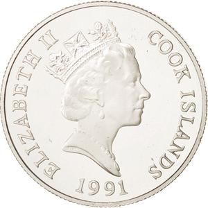Cook Islands / Five Dollars 1991 First Man on the Moon - obverse photo