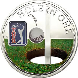 Cook Islands / Five Dollars Silver 2013 PGA Tour - Hole in One - reverse photo