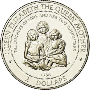 Cook Islands / Two Dollars 1997 Queen Mother - reverse photo