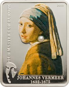 Cook Islands / Five Dollars Silver 2009 Girl with Pearl Earring - reverse photo