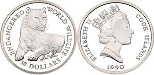 Cook Islands / Ten Dollars Silver 1990 Tiger - obverse photo