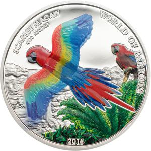 Cook Islands / Five Dollars Silver 2016 Scarlet Macaw - reverse photo