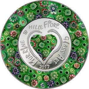 Cook Islands / Five Dollars Silver 2017 Murrine Millefiori Glass Art - reverse photo