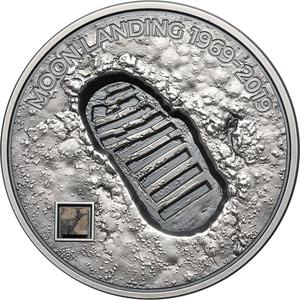 Cook Islands / Silver Ounce 2019 Moon Landing 1969 - Footprint - reverse photo