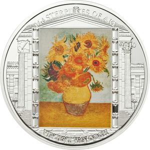 Cook Islands / Silver Three Ounces 2010 Van Gogh - Sunflowers - reverse photo
