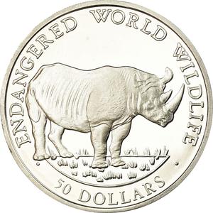 Cook Islands / Fifty Dollars 1990 Black Rhinoceros - reverse photo