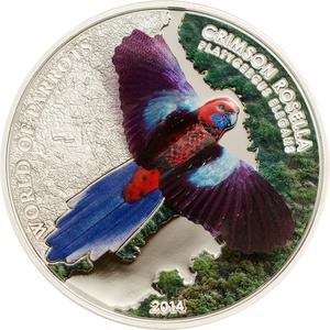 Cook Islands / Five Dollars Silver 2014 Crimson Rosella - reverse photo