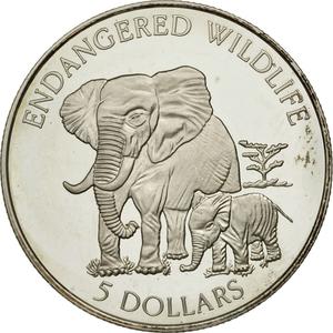 Cook Islands / Five Dollars 1995 Elephants - reverse photo