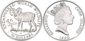 Cook Islands / Fifty Dollars Silver 1990 Longhorn Sheep - obverse photo