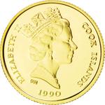 Twenty-Five Dollars Gold 1990 Longhorn Sheep: Photo Coin, Cook Islands, Twenty-Five Dollars Gold 1990 Longhorn Sheep / thumbnail
