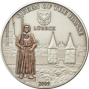 Cook Islands / Five Dollars Silver 2009 Hanseatic League - Lubeck - reverse photo