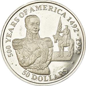 Cook Islands / Fifty Dollars 1990 America Bolivar - reverse photo