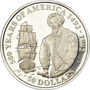 Cook Islands / Fifty Dollars 1990 America Walter Raleigh - reverse photo