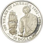 Fifty Dollars 1990 America Walter Raleigh: Photo Coin, Cook Islands, Fifty Dollars 1990 America / thumbnail