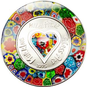 Cook Islands / Five Dollars Silver 2015 Murrine Millefiori Glass Art - reverse photo