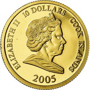 Cook Islands / Ten Dollars Gold 2005 Royal Wedding - reverse photo