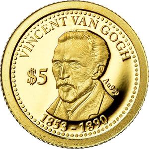 Cook Islands / Five Dollars Gold 2013 van Gogh - reverse photo