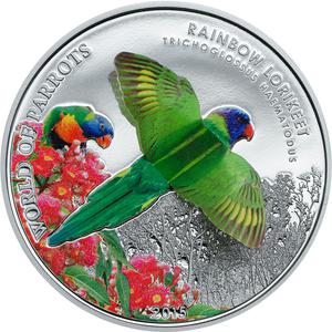 Cook Islands / Five Dollars Silver 2015 Rainbow Lorikeet - reverse photo