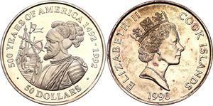 Cook Islands / Silver Ounce 1990 Discovery of America - obverse photo