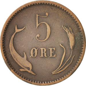 Denmark / Five Ore 1884 - reverse photo