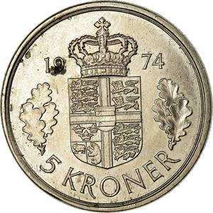 Denmark / Five Kroner 1974 - reverse photo