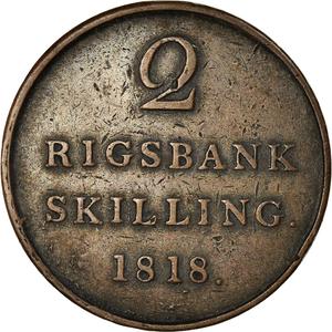 Denmark / Two Rigsbank Skilling 1818 - reverse photo