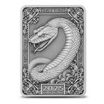 Silver Five Ounces 2025 Year of the Snake: Photo 2025 5 oz Antique Fiji Silver Snake Rectangular Coin / thumbnail