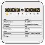 Silver Ounce 2025 Year of the Snake, Dice: Photo 2025 1 oz Fiji Lunar Year of the Snake .999 Silver Antique Dice Coin / thumbnail