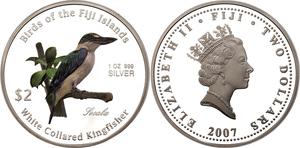 Fiji / Silver Ounce 2007 White Collared Kingfisher - obverse photo