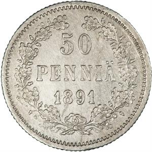 Finland, Grand Duchy of / Fifty Pennia 1891 - reverse photo