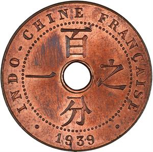 French Indochina / One Cent 1939 - reverse photo