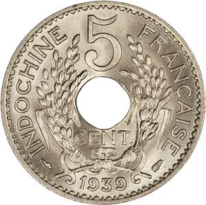 French Indochina / Five Centimes 1939 - reverse photo