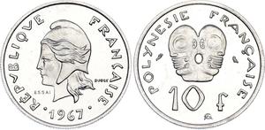 French Polynesia / Ten Francs 1967 Essai - reverse photo