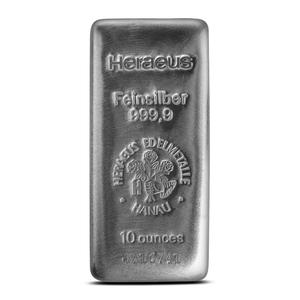 Germany / Silver Ten Ounces Bar - Heraeus, Cast - reverse photo