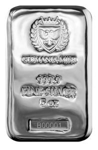 Germany / Silver Five Ounces - Germania Mint Cast Bar - reverse photo