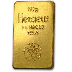 Germany / Gold Fifty Grams Bar - Heraeus, Stamped - reverse photo
