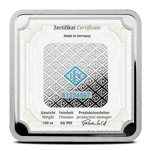 Germany / Silver One Hundred Ounces Bar - Geiger, Square - obverse photo