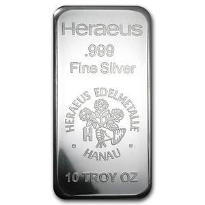 Germany / Silver Ten Ounces Bar - Heraeus, v2 - reverse photo